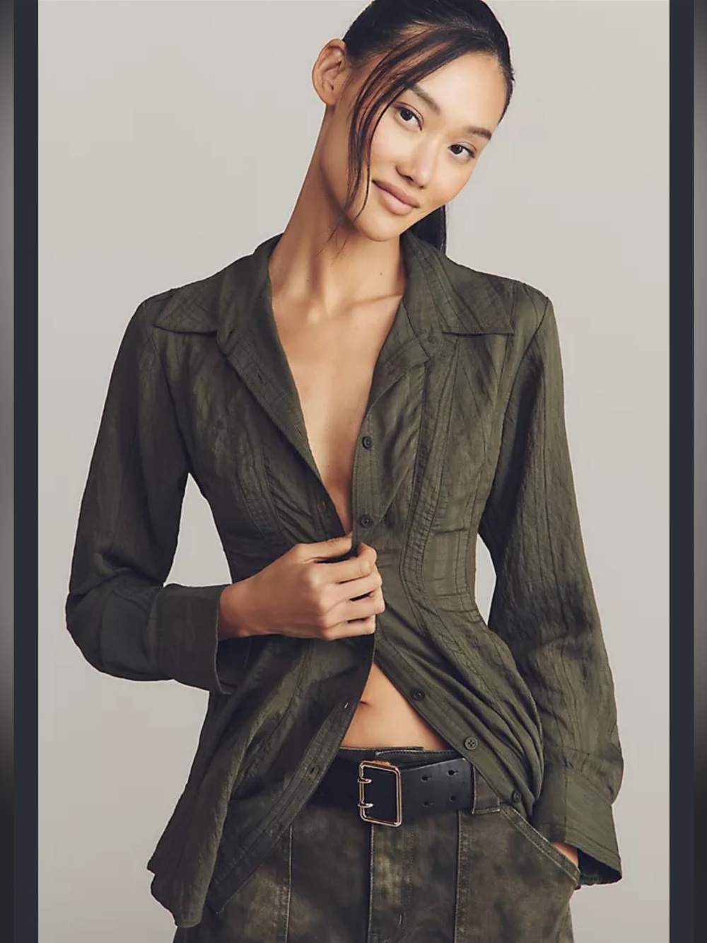NWT Anthropologie MAEVE Olive Green Button-Front Tunic Blouse